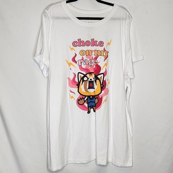 5X 28W Pink Aggretsuko Tee Flames Sanrio Choke On My Rage Plussize Fox Cartoon - Picture 2 of 7